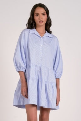 Elan "Charlene" Collared Striped Dress-Blue Pinstripe