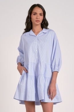 Elan "Charlene" Collared Striped Dress-Blue Pinstripe