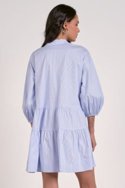 Elan "Charlene" Collared Striped Dress-Blue Pinstripe