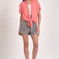 Elan "Cherisse" Short Sleeve Button Down Top - Coral