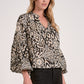 Elan V-Neck Bubble Sleeved Blouse-Black Acorn Print