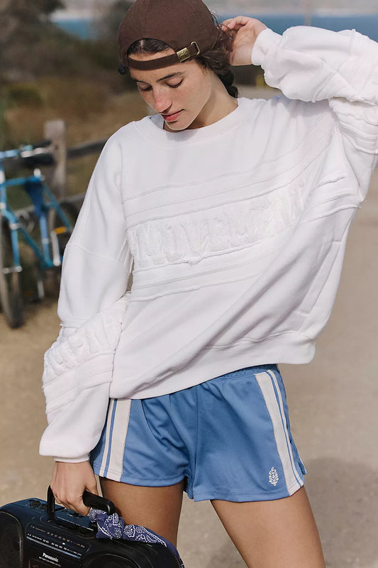 Free People Movement "All Star" Chenille Logo Pullover - White