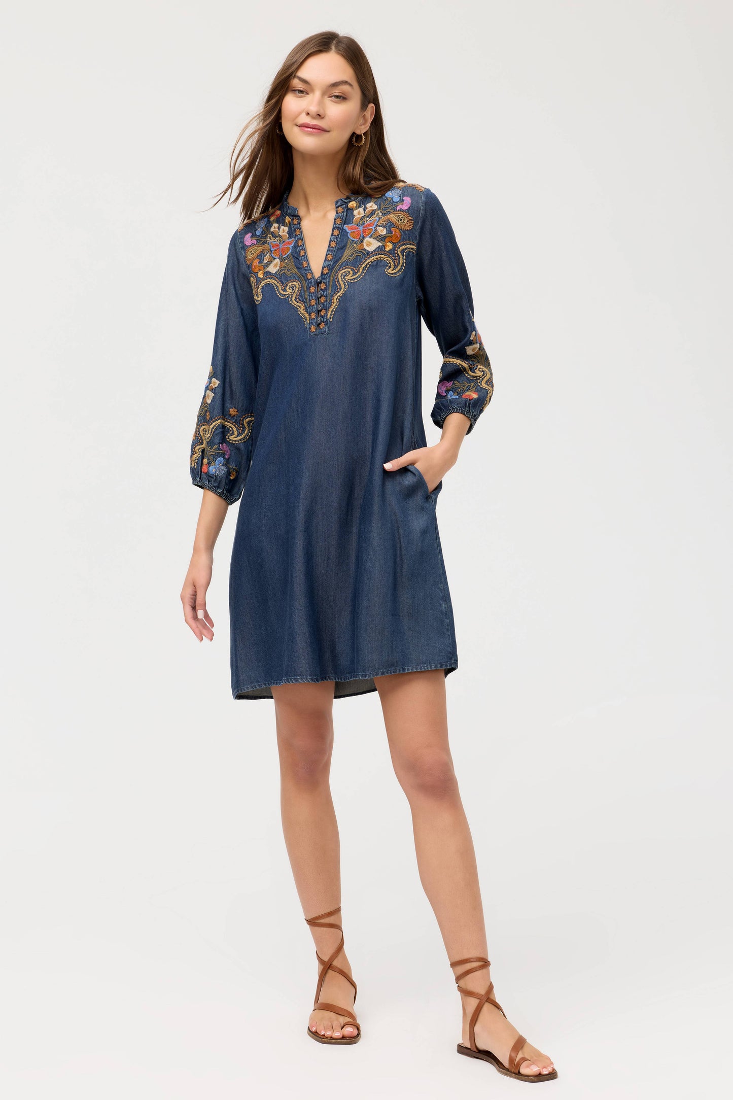 Johnny Was Durago Ruffle Field Dress- Denim Blue
