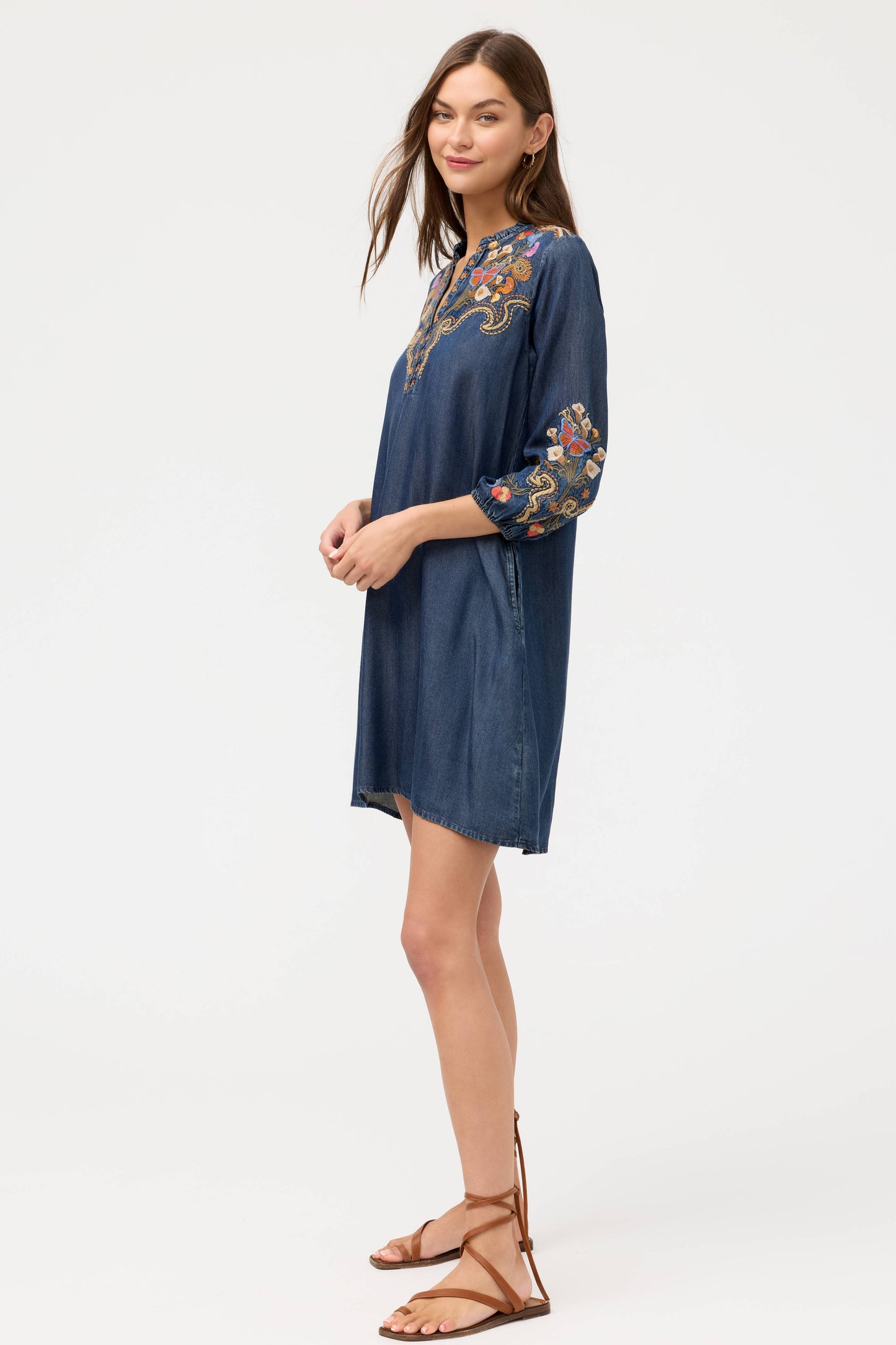 Johnny Was Durago Ruffle Field Dress- Denim Blue