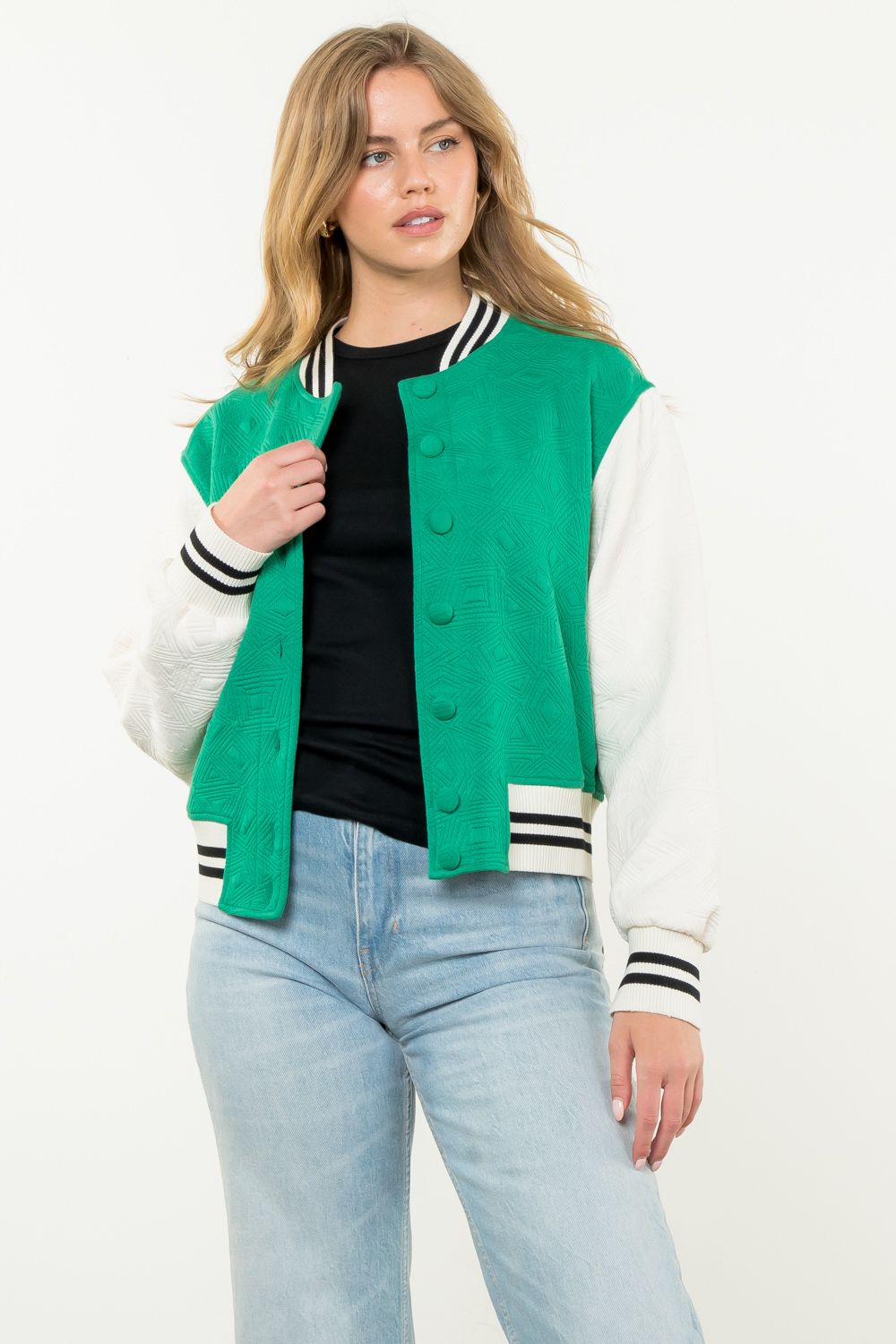 THML "Portland" Colorblock Knit Jacket-Green