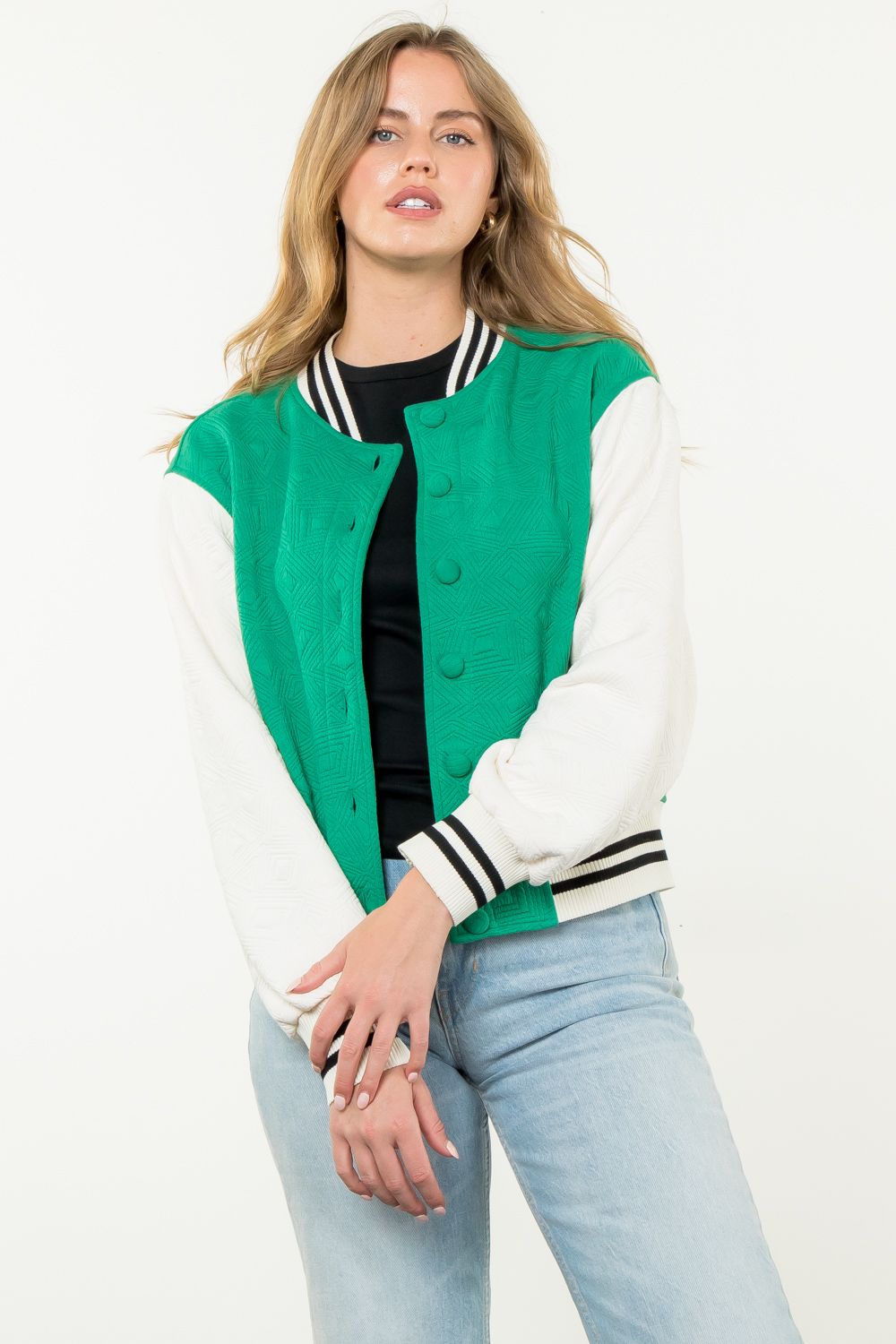 THML "Portland" Colorblock Knit Jacket-Green