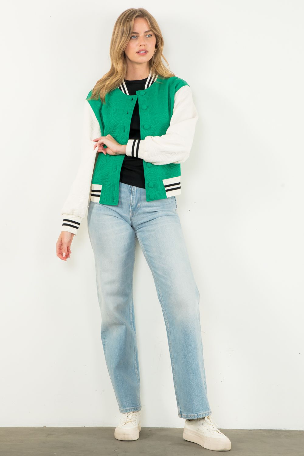 THML "Portland" Colorblock Knit Jacket-Green