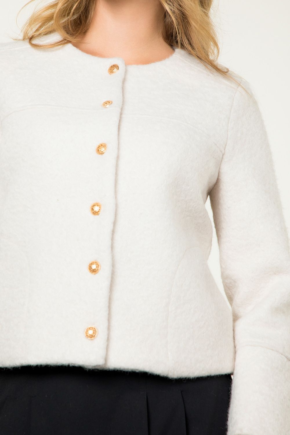 THML “Genevieve” Button Up Boucle Jacket-Cream