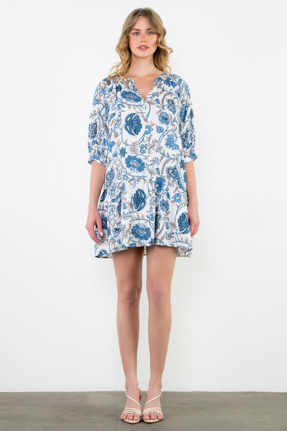 THML “Monica” Floral Print Dress - Blue