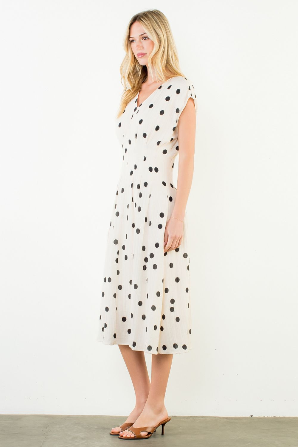 THML "Isla" S/S Polka Dot Dress-Cream/Black
