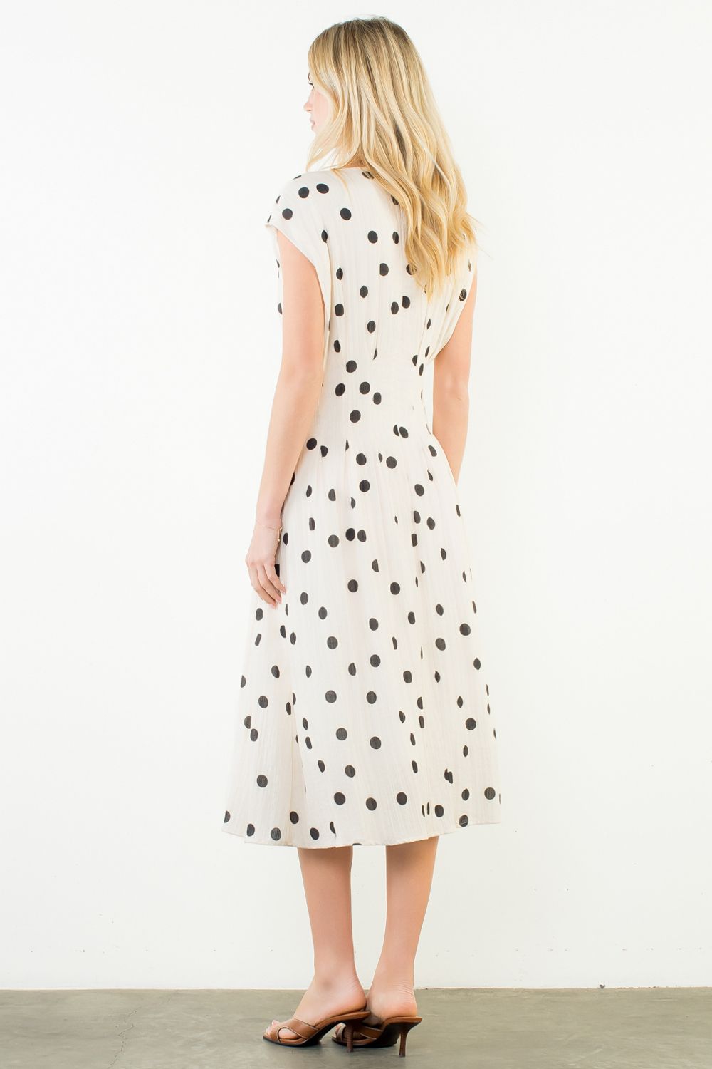 THML "Isla" S/S Polka Dot Dress-Cream/Black