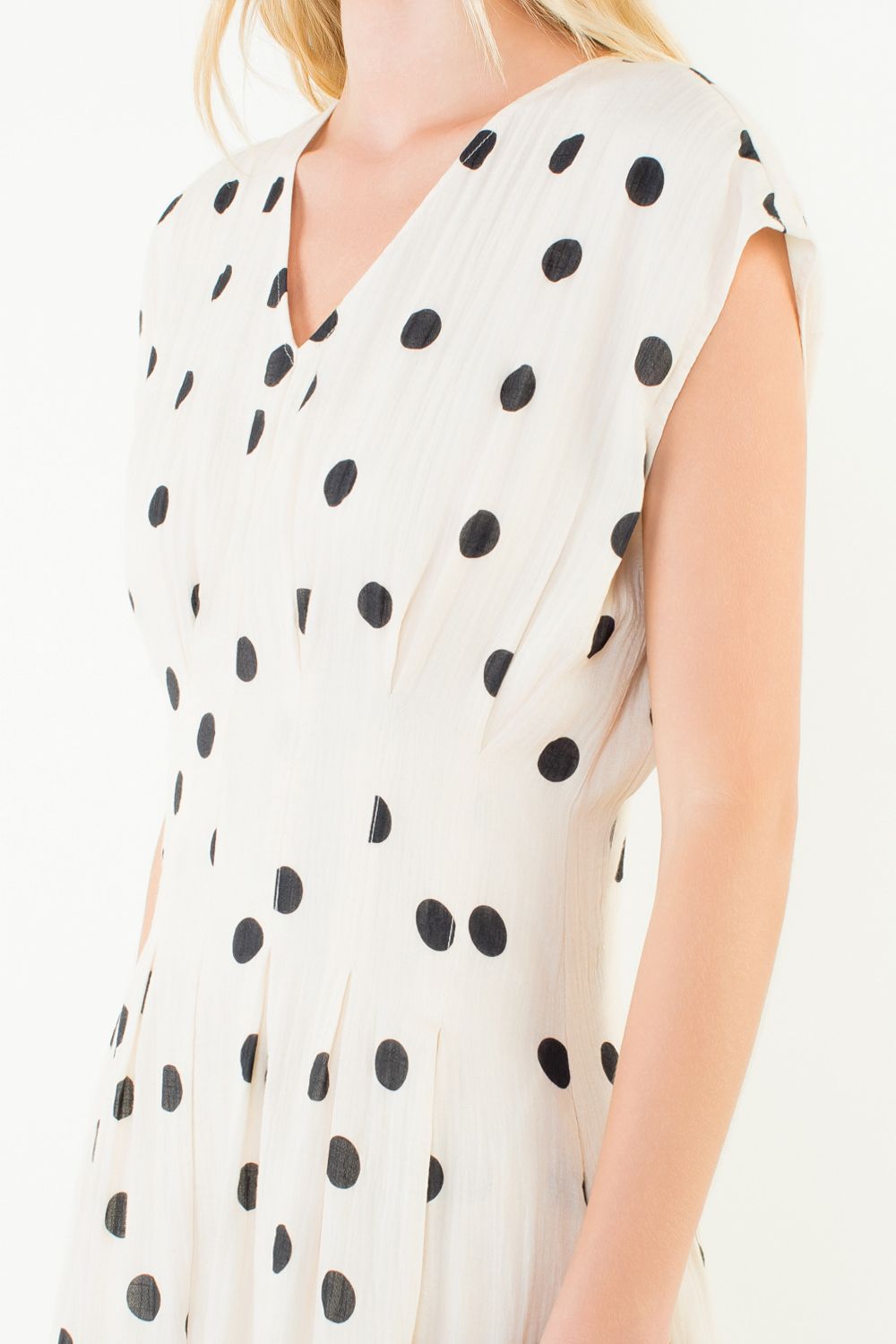 THML "Isla" S/S Polka Dot Dress-Cream/Black