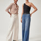 Spanx Seamed Front Wide Leg Jeans-Ecru