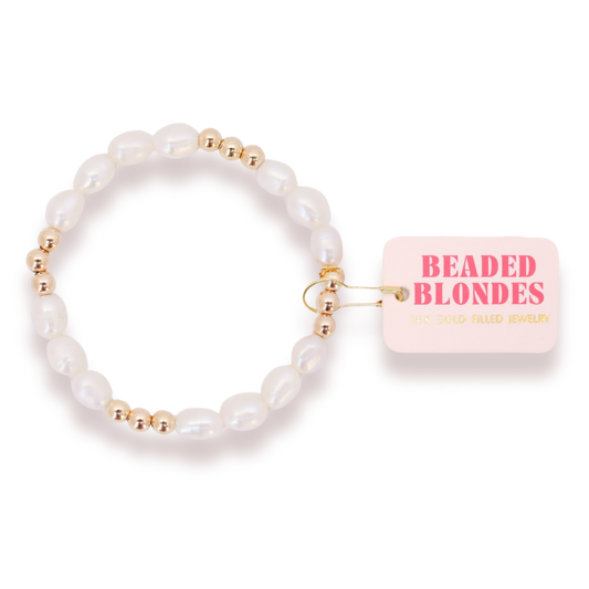 Beaded Blondes "Willow" Pearl  Gold Bracelet -Standard 6.75"