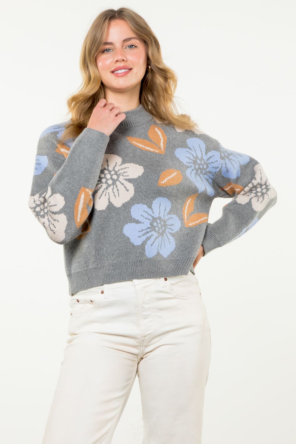 THML "Madrido" Flower Sweater-Grey/Blue/Gold