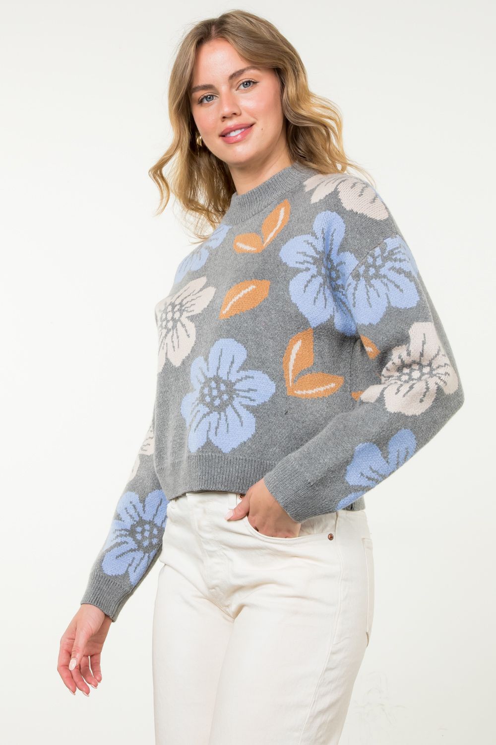 THML "Madrido" Flower Sweater-Grey/Blue/Gold