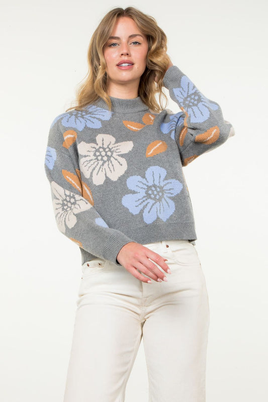 THML "Madrido" Flower Sweater-Grey/Blue/Gold