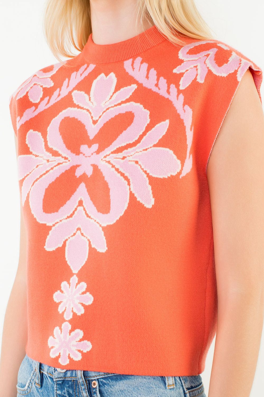 THML "Veronica" Sleeveless Patterned Knit Top-Orange