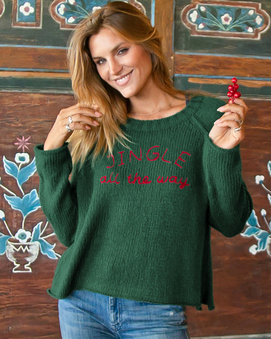 Wooden Ships “Jingle All The Way” Raglan Crew Chunky Sweater - Kale Green