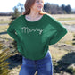 Wooden Ships “Merry” Embroidered Crew Cotton Sweater - Pine