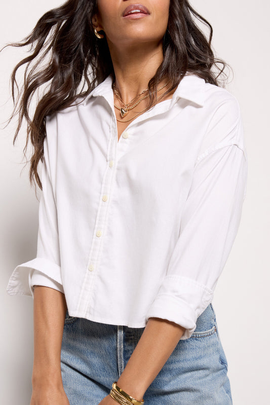 Faherty Stretch Oxford Cropped Shirt-White