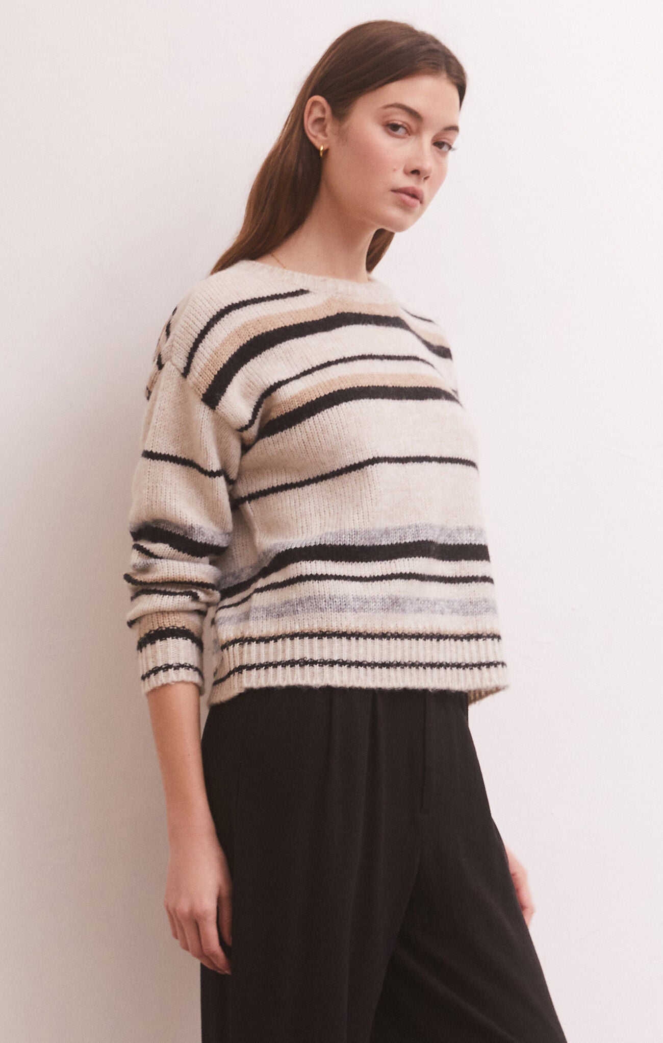 Z Supply Middlefield Stripe Sweater-Light Oatmeal Heather