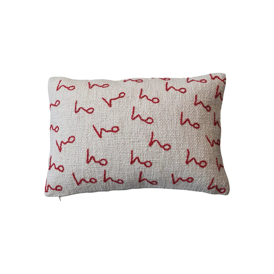 24" x 16" Woven Cotton Slub Lumbar"Ho Ho Ho" Pillow -Ivory