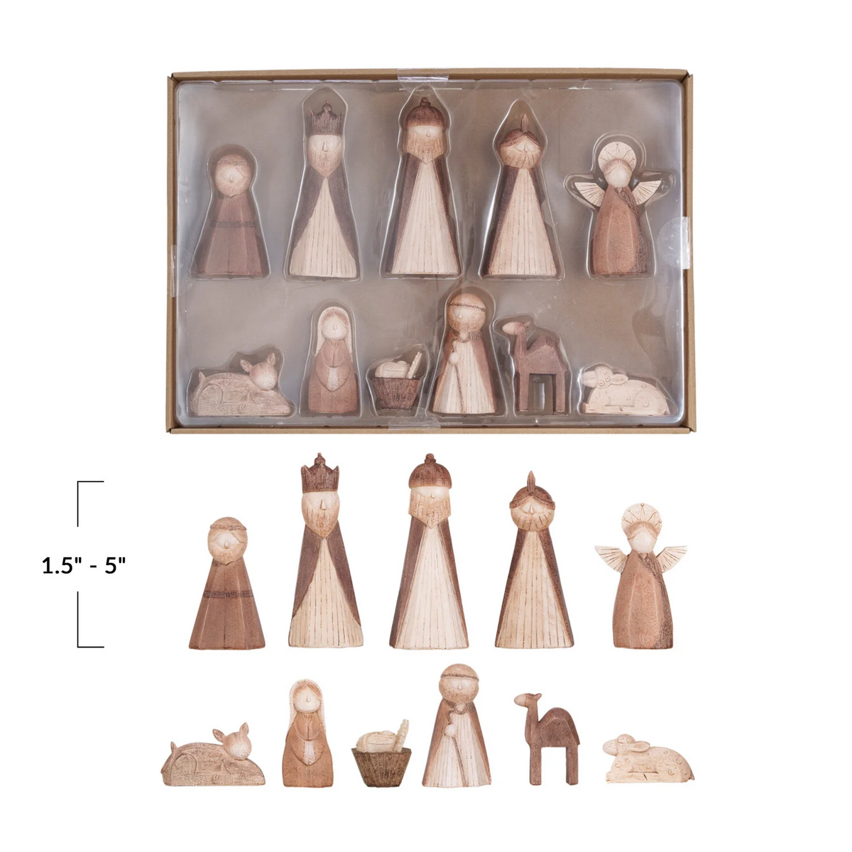 Creative Co-Op Resin Nativity, Wood Finish, Boxed Set of 11
