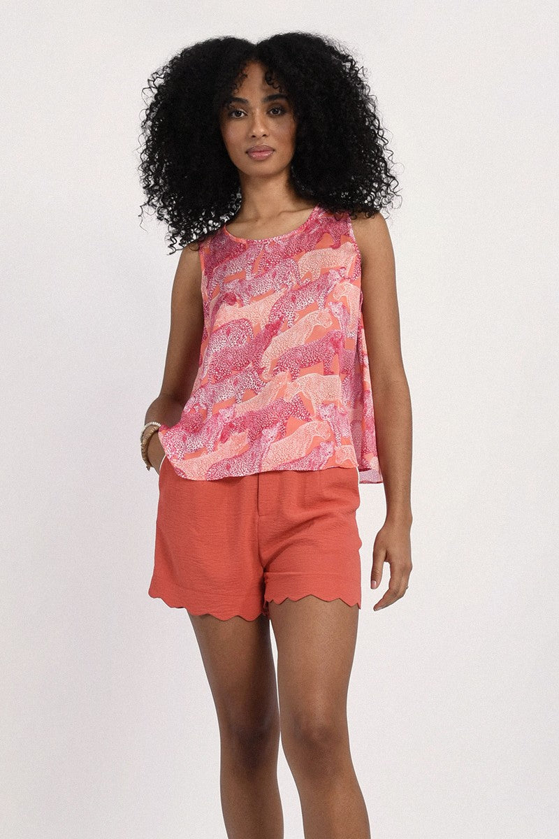 Molly Bracken High Waist Shorts with Scalloped Bottom-Coral