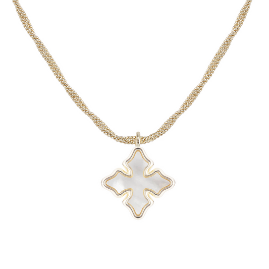 Natalie Wood Cross Drop Necklace Gold/Pearl Stone