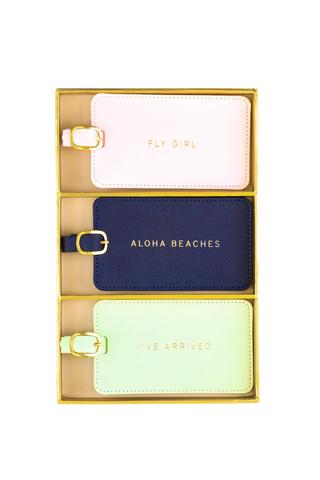 Eccolo Luggage Tags - Set of 3- "Fly Girl"  "Aloha Beaches" "I've Arrived"