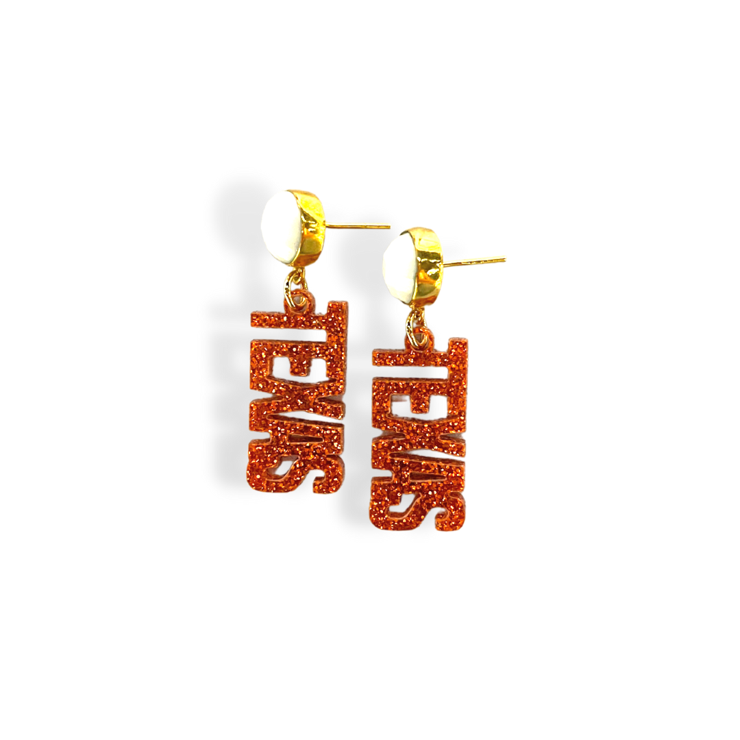 Brianna Cannon Mini Orange Glitter TEXAS Earrings