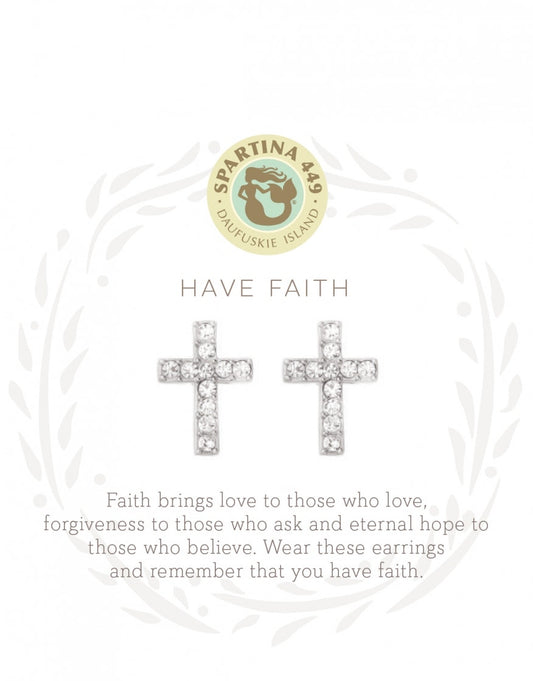 Spartina 449 Sea La Vie Stud Earring-Have Faith/Cross-Silver