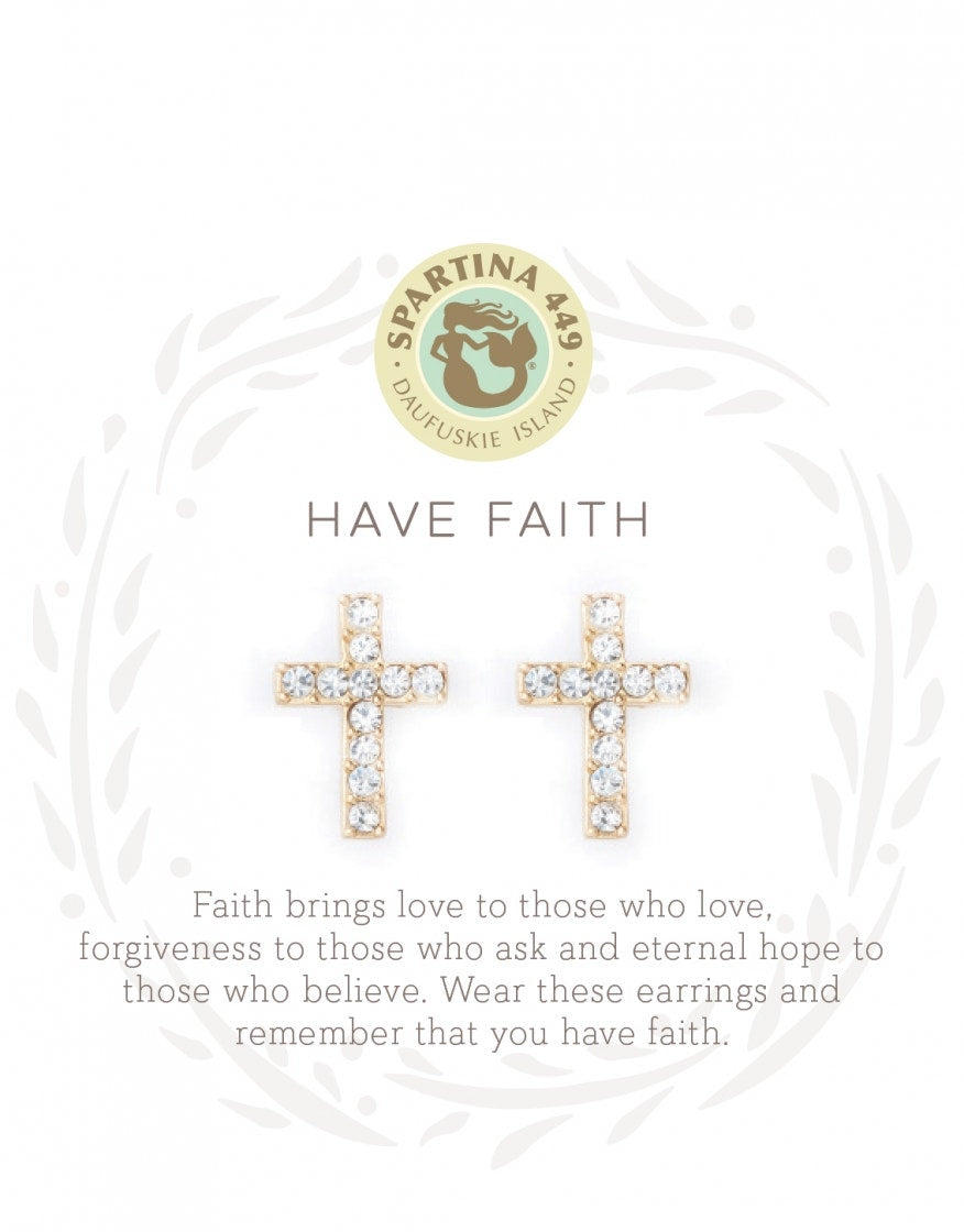 Spartina 449 Sea La Vie Stud Earrings-Have Faith/Cross