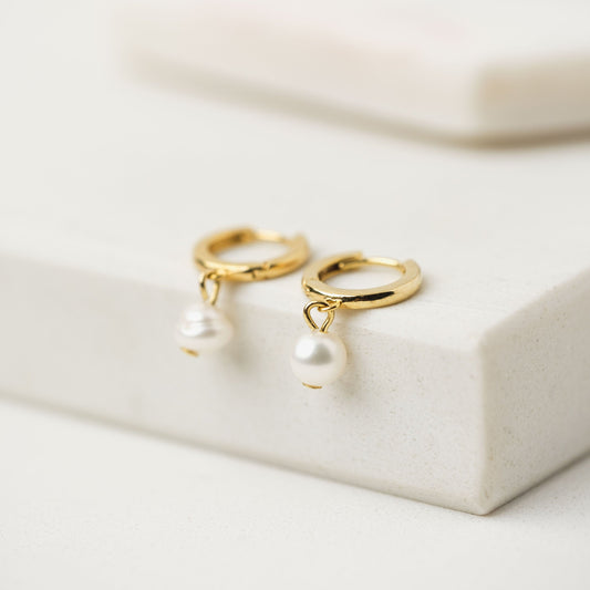 Lovers Tempo “Amari” Pearl Hoop Earrings-Gold