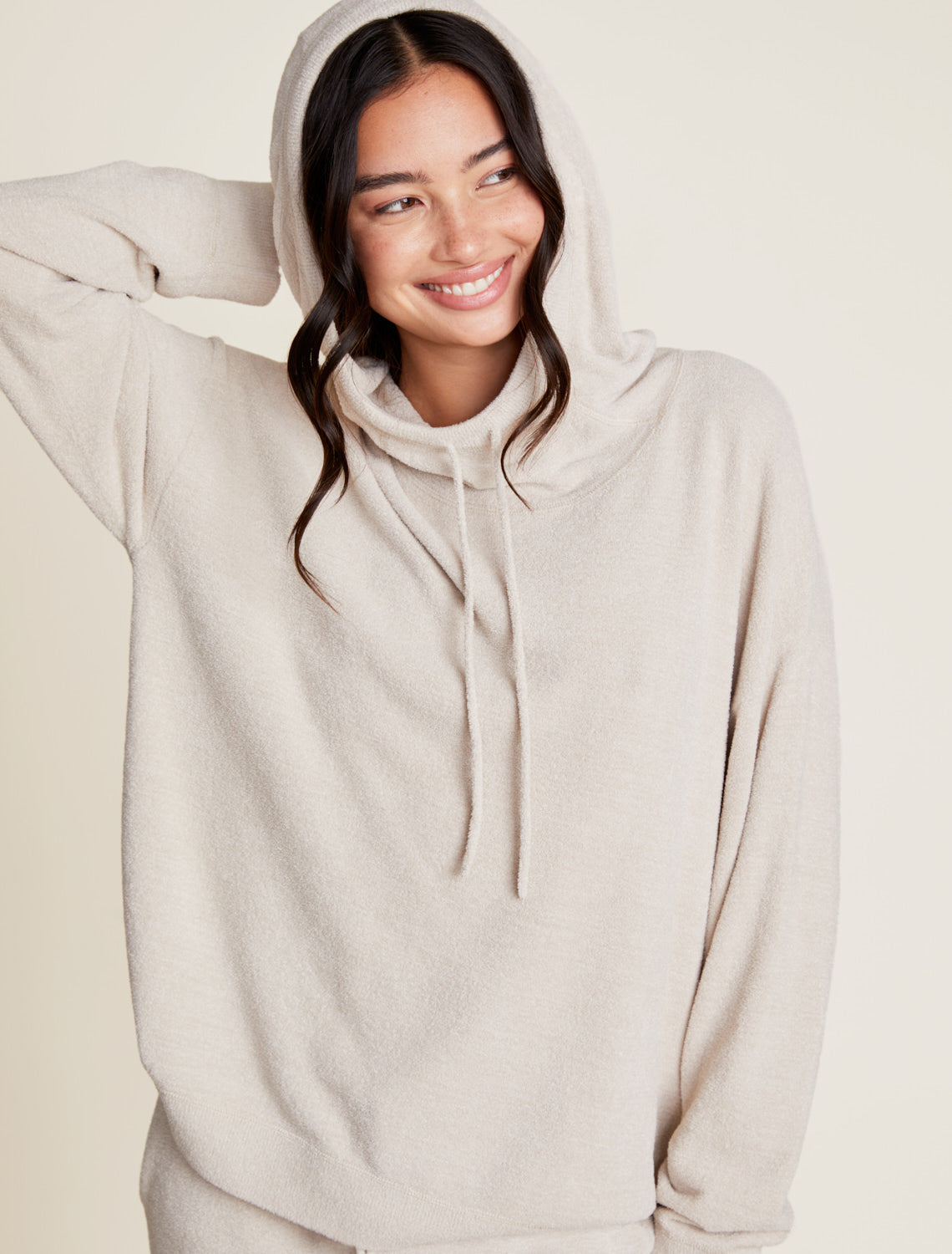 Barefoot Dreams CozyChic Ultra Lite® Funnel Neck Hooded Pullover-Bisque