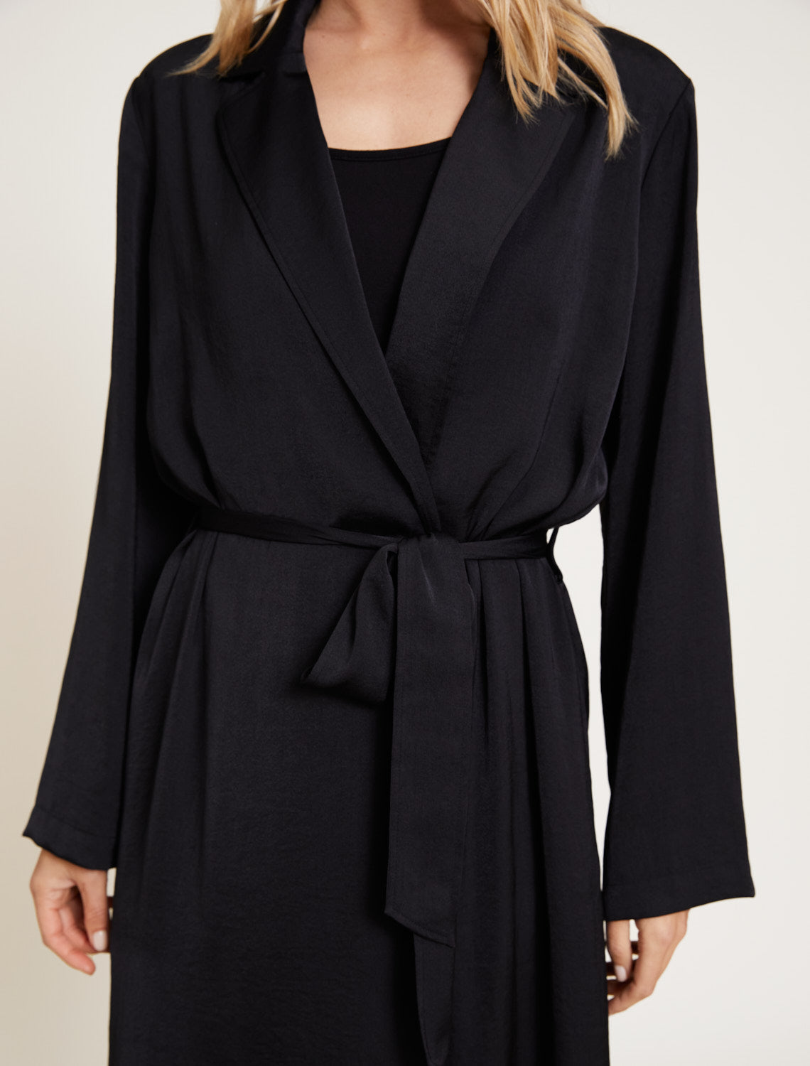 Barefoot Dreams Washed Satin Notch Collar Robe-Black