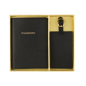 Eccolo Passport & Luggage Tag Gift Set-Black Crown