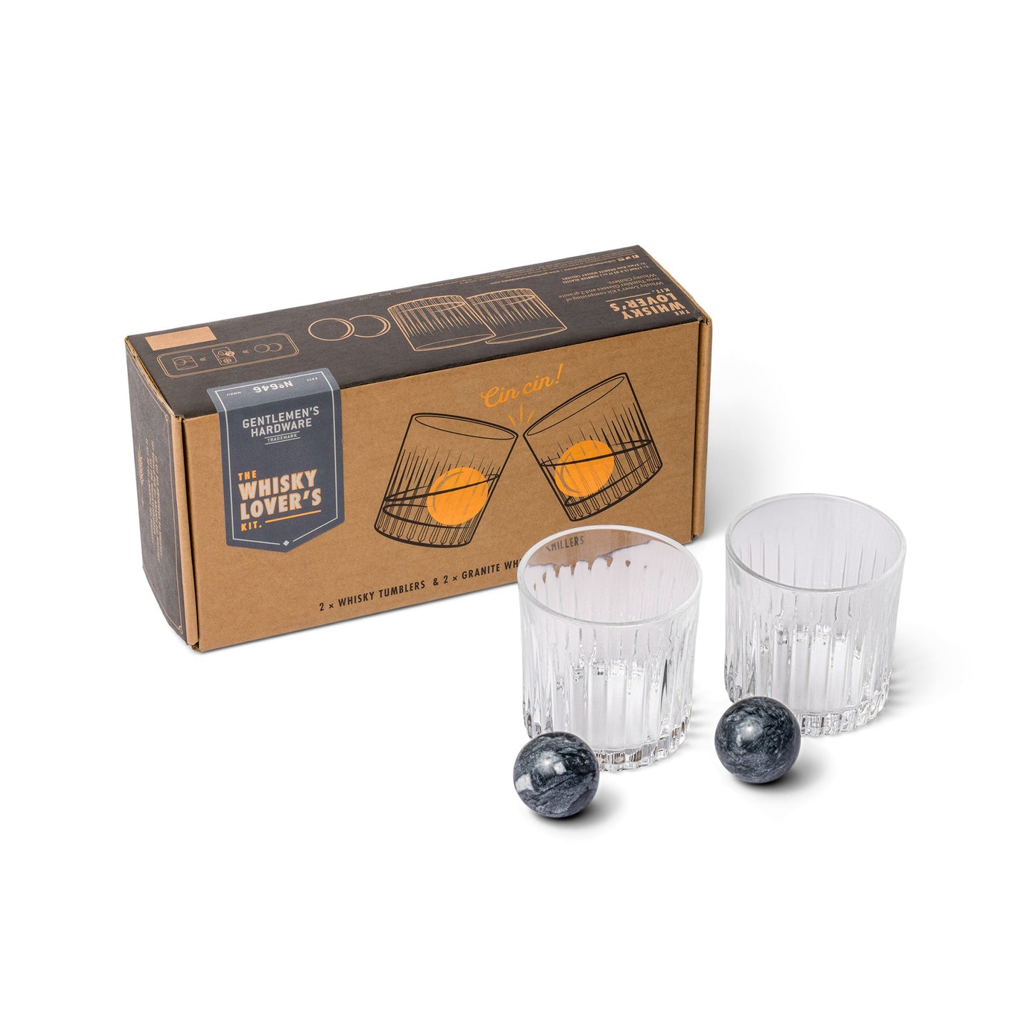 Gentlemen's Hardware Whiskey Tumbler Glasses & Ice Stones Set