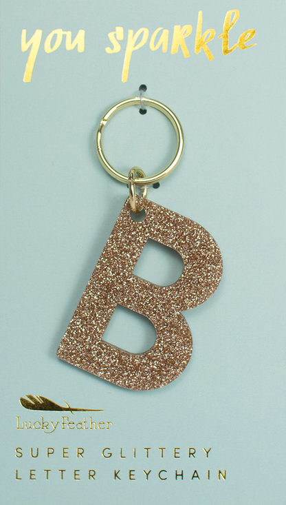 Lucky Feather Glitter Initial Keychain