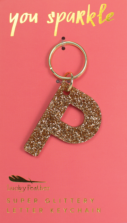 Lucky Feather Glitter Initial Keychain