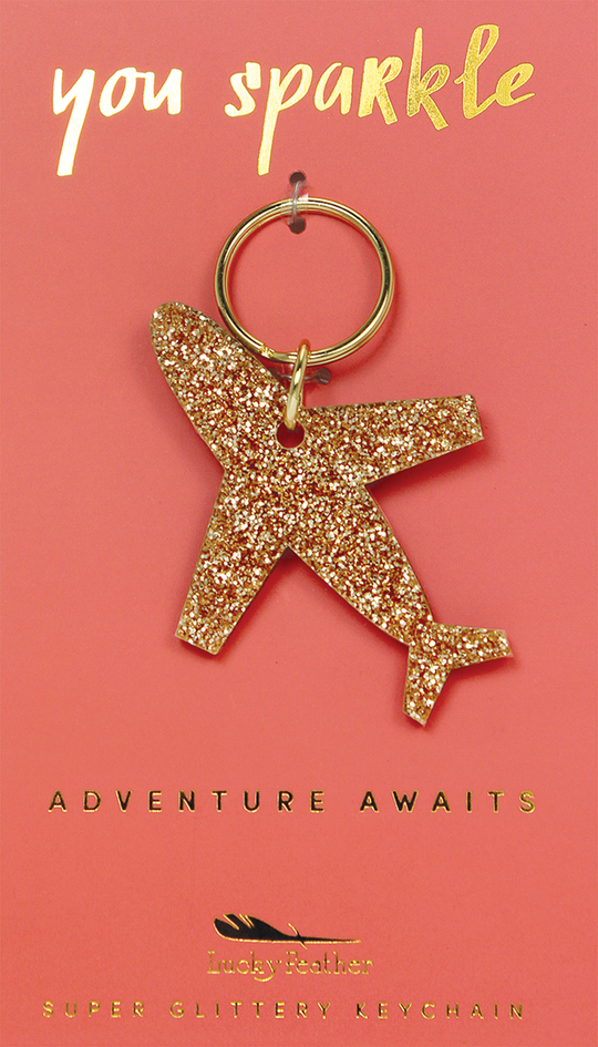 Lucky Feather Glitter Shape Keychain