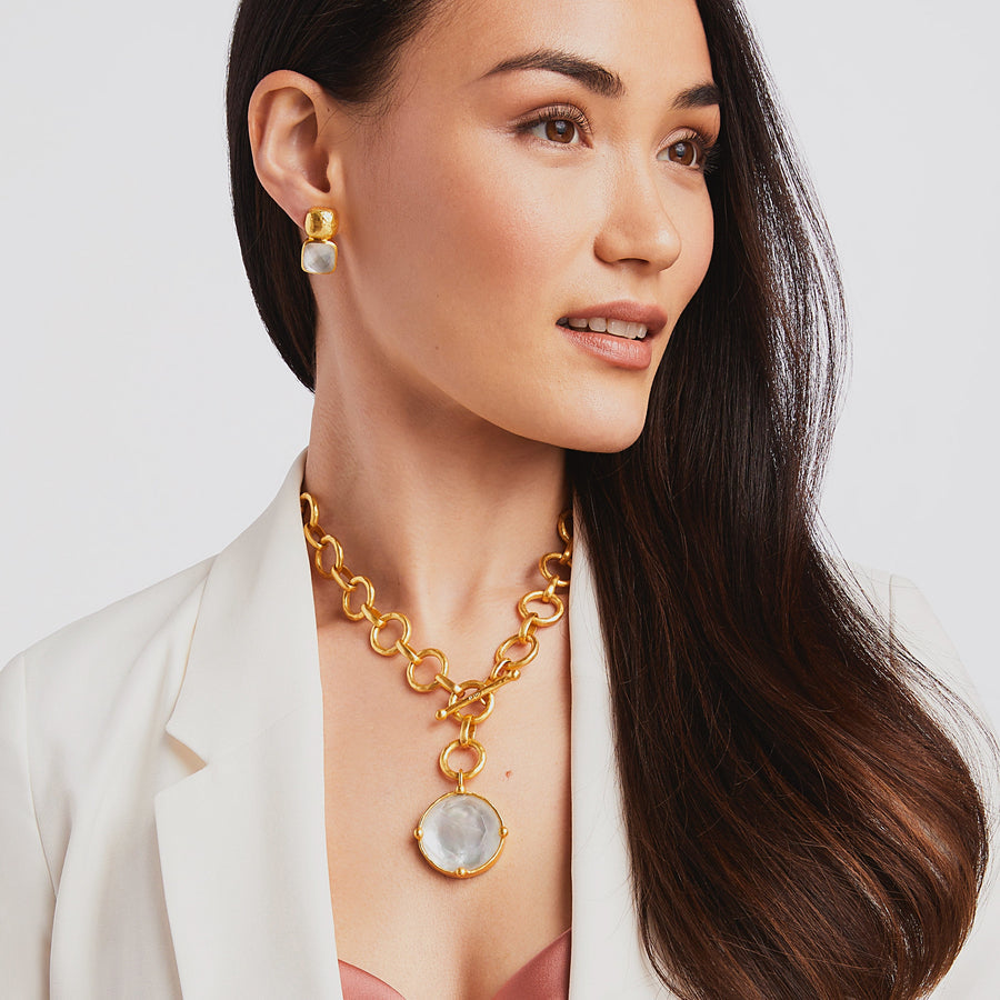 Julie Vos “Honeybee” Statement Necklace-Iridescent Clear Crystal Reversible