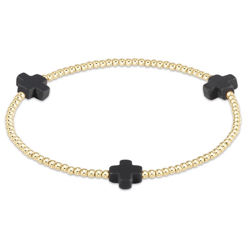 Enewton Signature Cross Gold Bead 2mm Bracelet - Charcoal