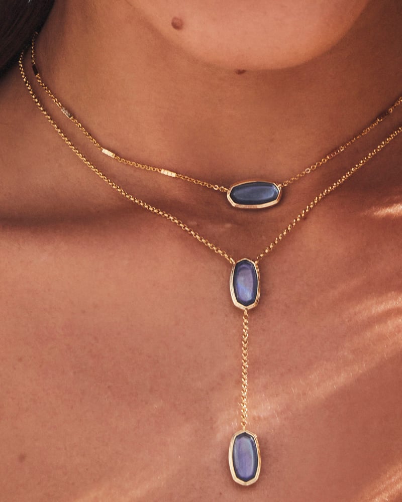 Kendra Scott Framed Elisa Y Necklace-Gold Dark Blue Mother of Pearl