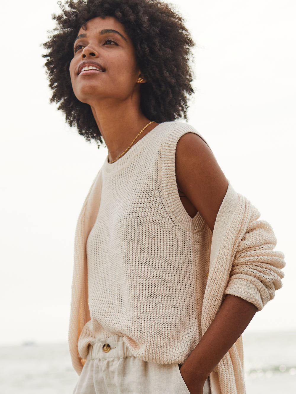 Faherty Miramar Linen Tank-Natural