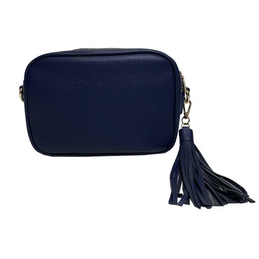 Ahdorned Faux Pebbled Leather Tassel Bag-Navy