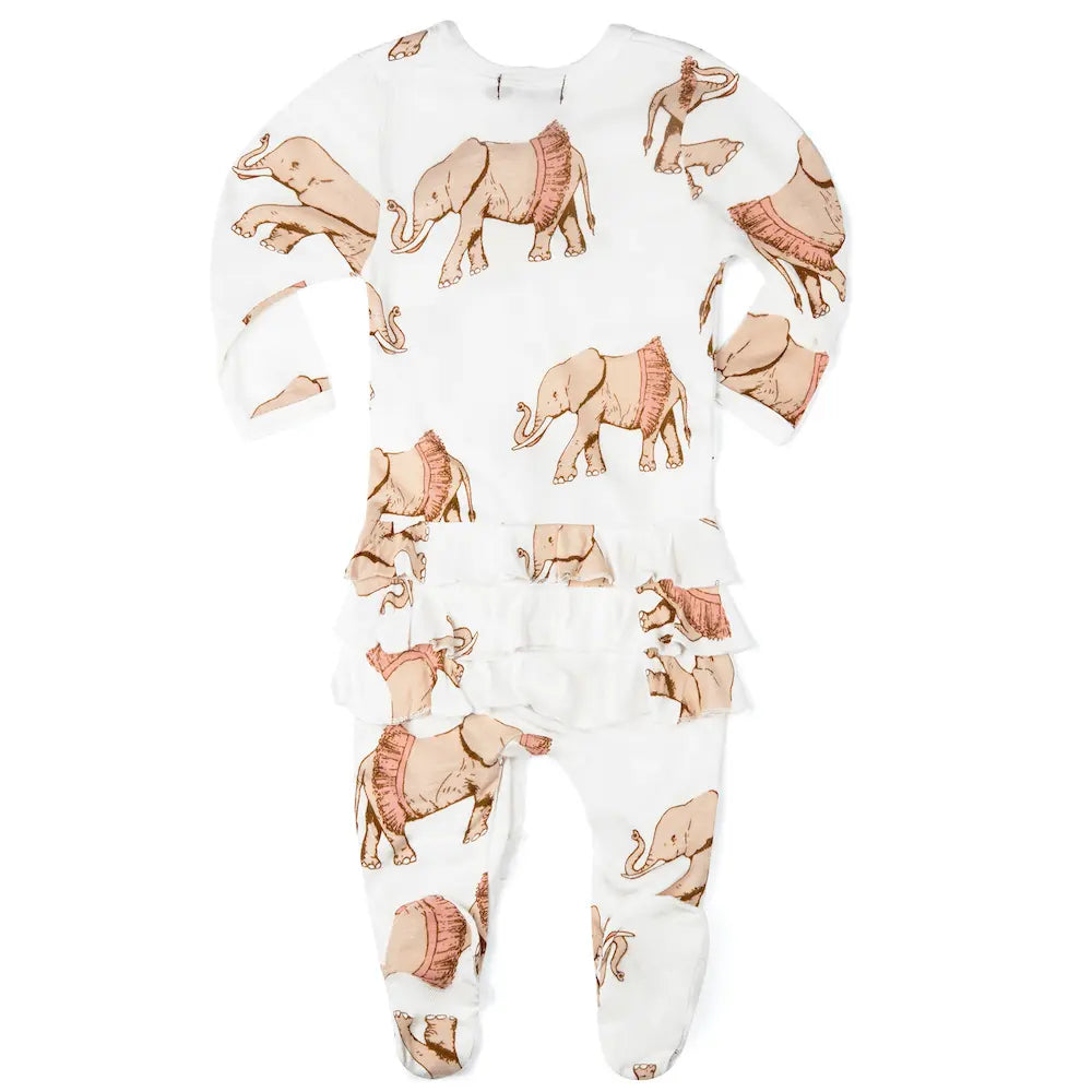 Milkbarn "Tutu Elephant" Bamboo Ruffle Zipper Footed Romper