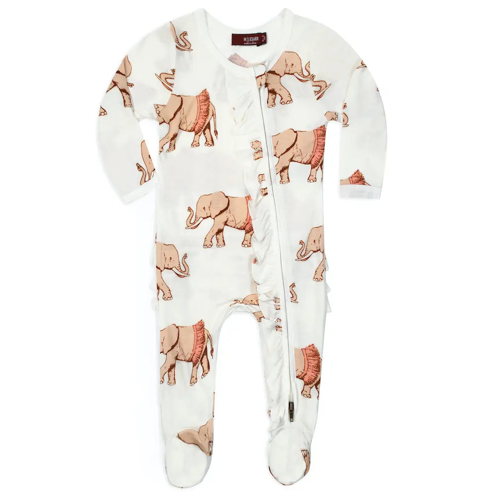 Milkbarn "Tutu Elephant" Bamboo Ruffle Zipper Footed Romper