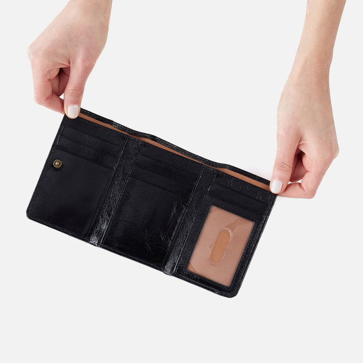 Hobo Bags "Jill" Trifold Wallet-Polished Black